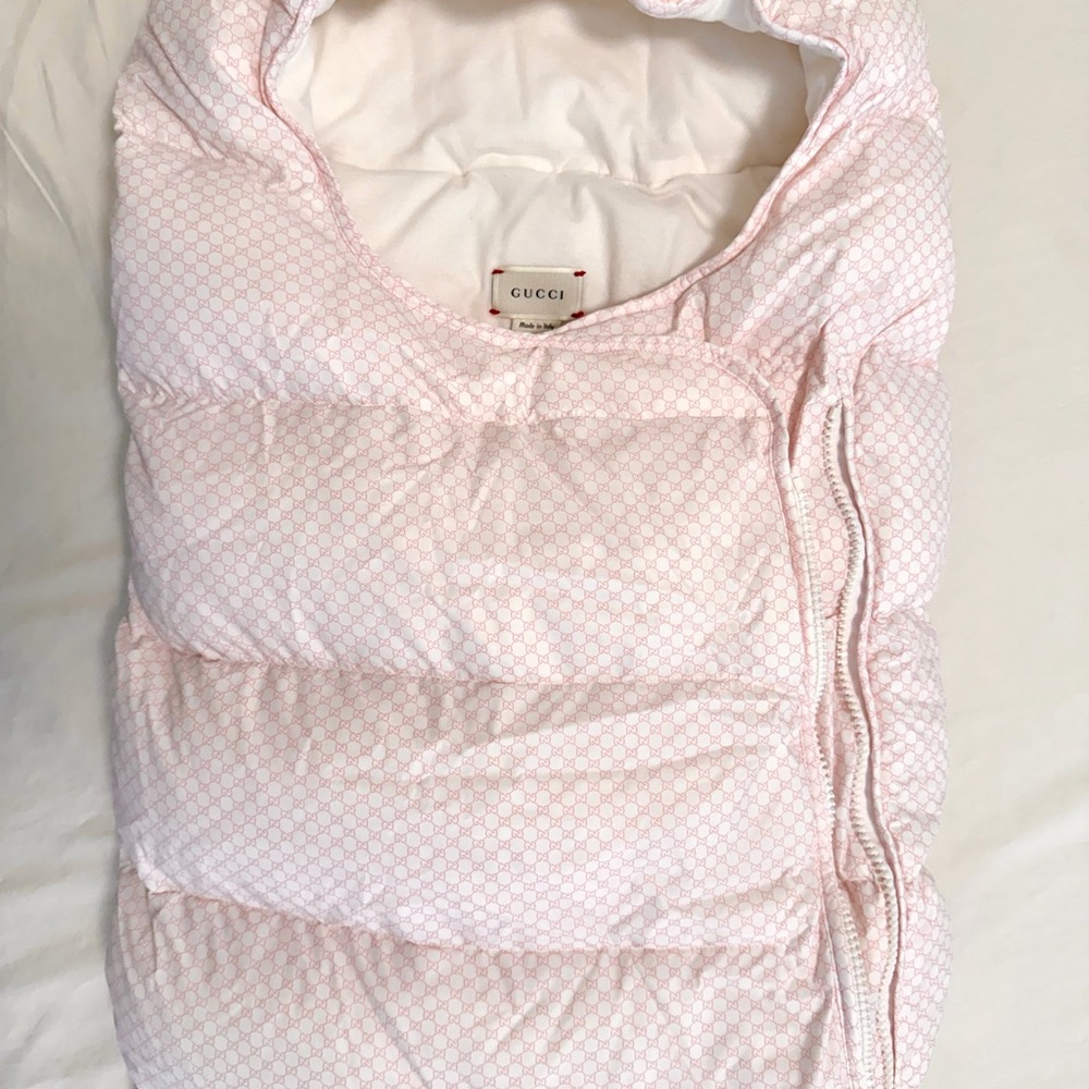 New Gucci Pink Monogram Down Puffer Baby Nest for stroller